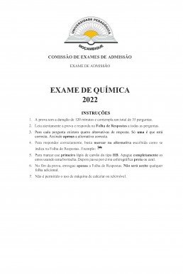 Exame de Admissão Química UP - 2022