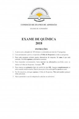 Exame de Admissão Química UP - 2018
